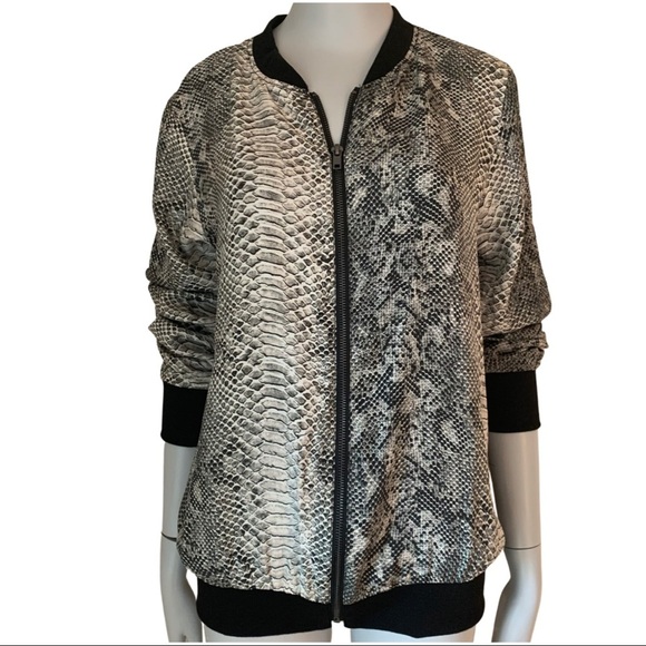 GOLD HAWK Silk Python Snake Print Bomber Jacket Zip Front Size S - Picture 1 of 14